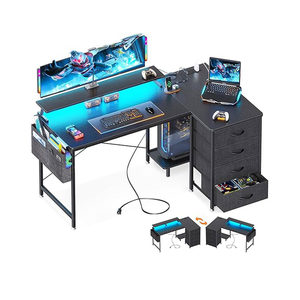 ODK Gaming Desk with LED Lights &amp-میز گیمیگ با چراغ های LED و پریز برق مدل ODK-خرید از آمازون-روزمارکت-roozmarket
